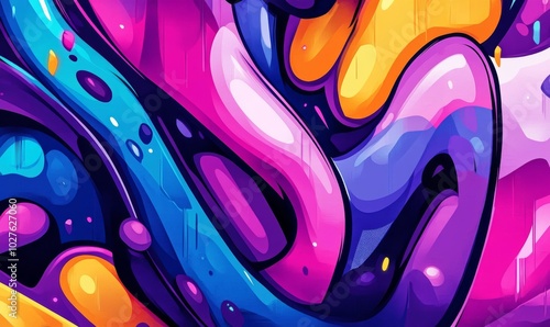 Abstract urban street art graffiti style vector illustration template background in colorful cyber metaverse theme photo