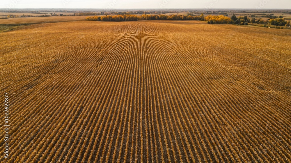 Naklejka premium Aerial View of a Harvested Field with Rows of Crops