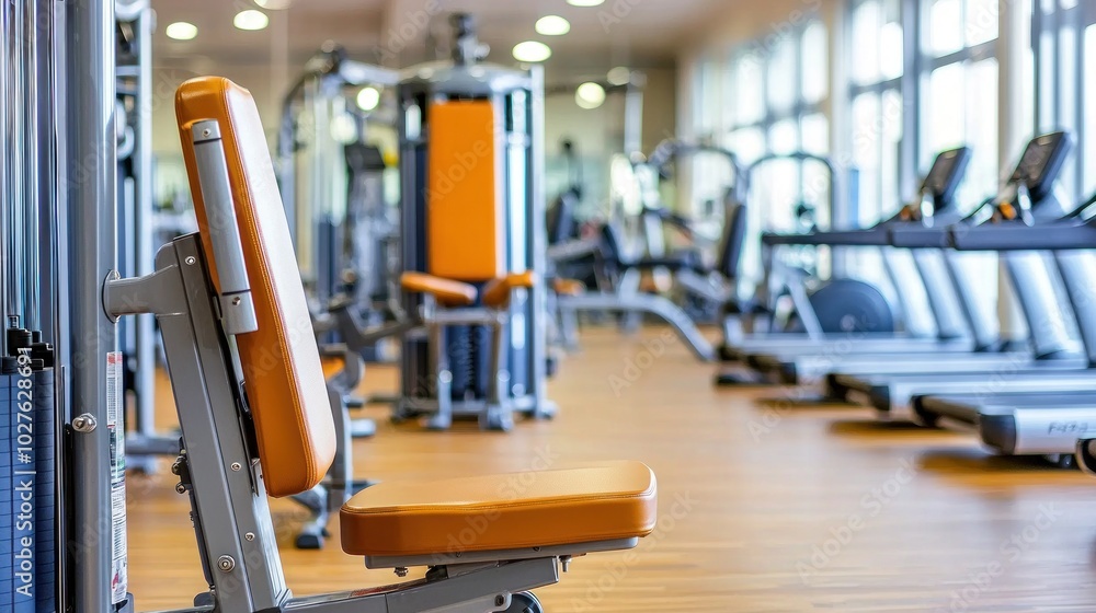 Fototapeta premium A background of gym machines and equipment in use.