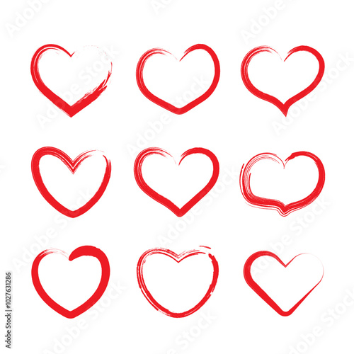 A set of heart contours on a white background. A collection of heart stickers. Icons for Valentine's day. Vector EPS 10.