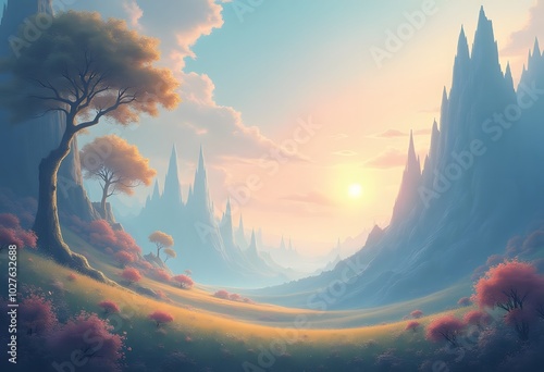High quality painting of gorgeous and majestic valley
