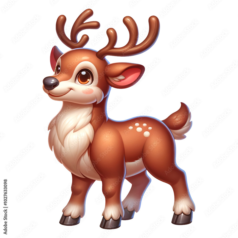 A cheerful cartoon baby reindeer, ideal for stickers and t-shirts, isolated on a white and transparent background. A cheerful cartoon baby reindeer, ideal for stickers and t-shirts, isolated on a white and transparent background.