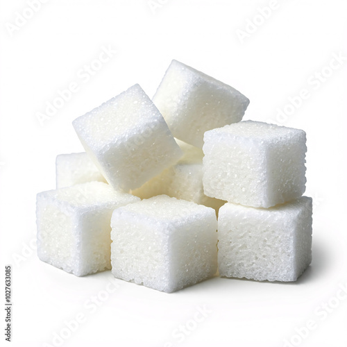 white sugar cubes isolated on white background