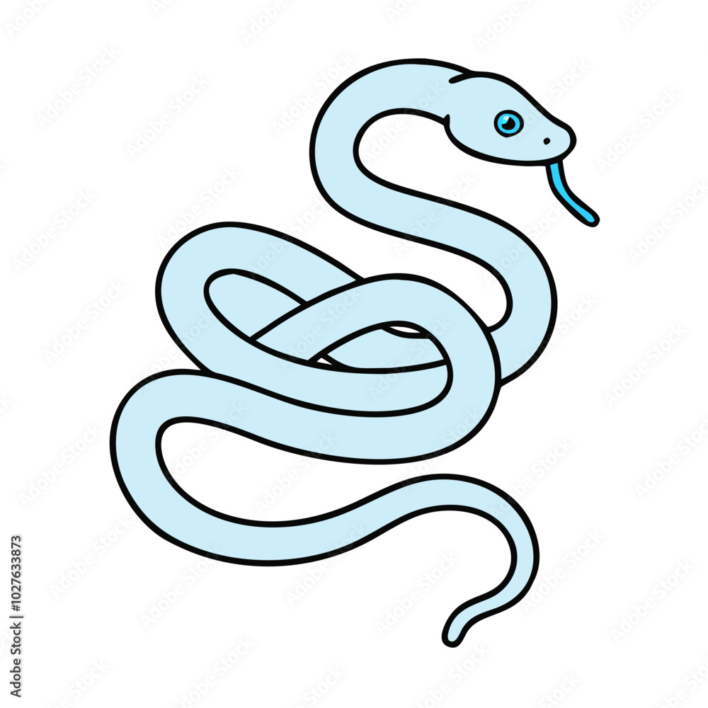 Fototapeta premium icon,Line drawing of a blue snake coiling on a clean background