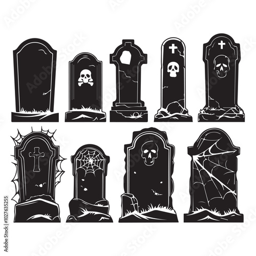 Gone but Not Forgotten - Set of Tombstone Vector Silhouettes for Halloween Design