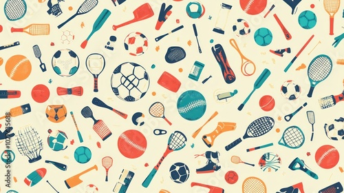 A background design featuring a repeated pattern of sports equipment icons.