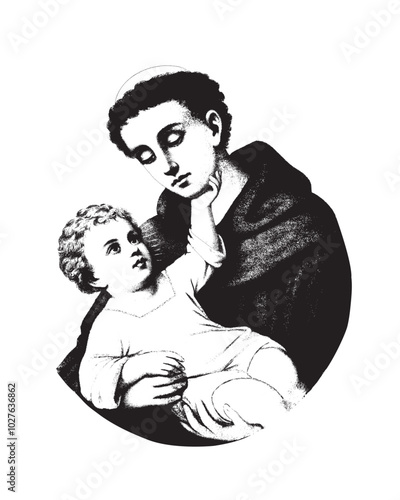 Saint Anthony with Child Jesus vector catholic religious Illustration