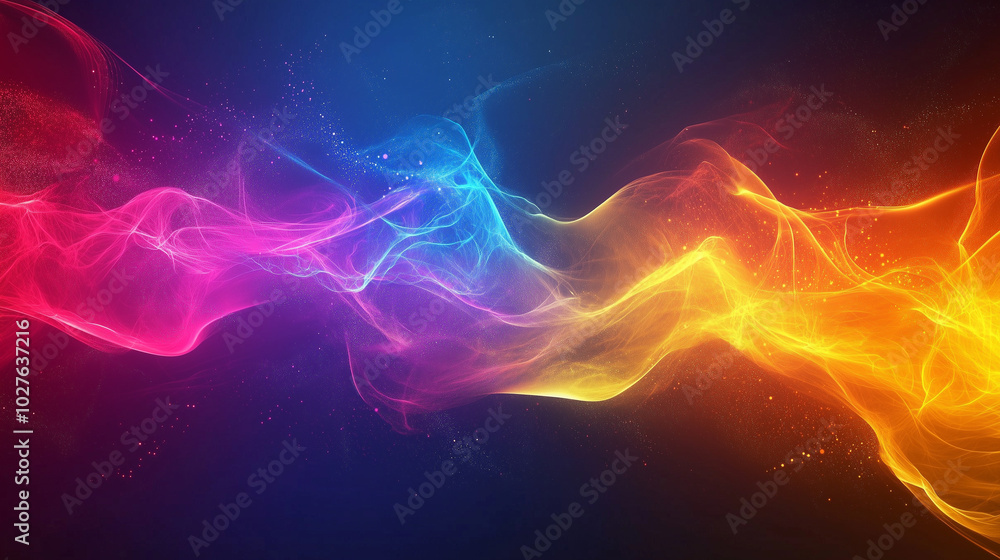 Fototapeta premium Futuristic abstract background, colorful bright neon rays and glowing lines. AI generative 