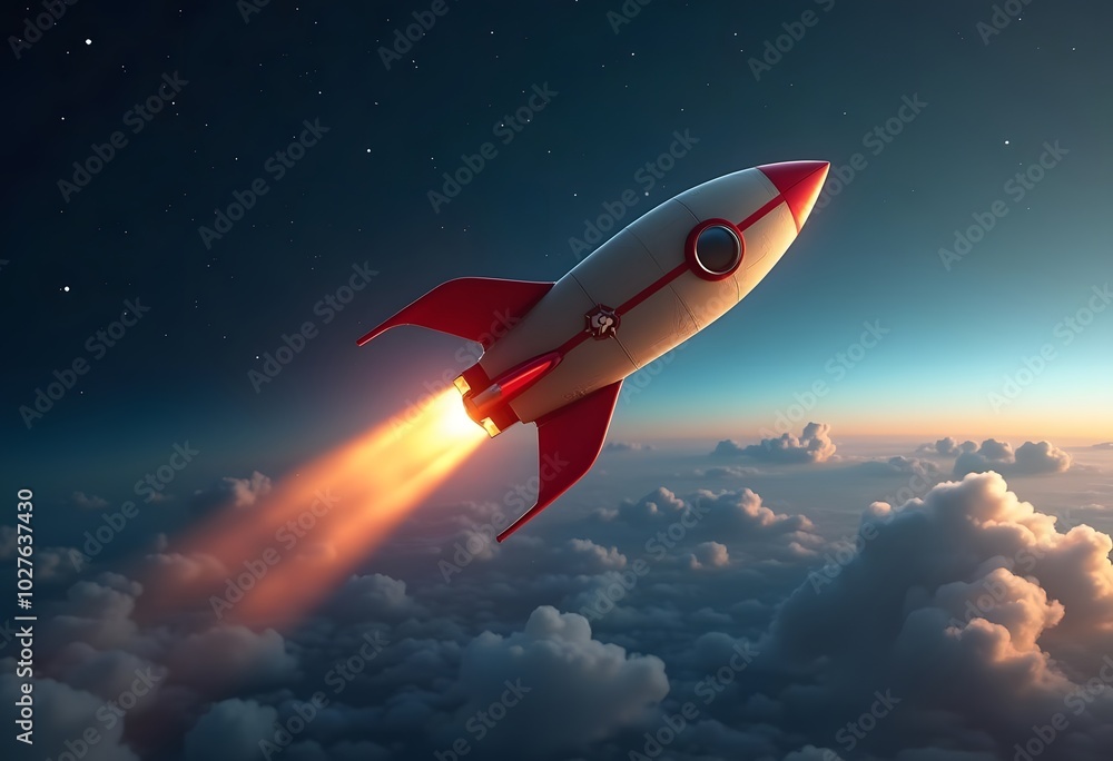 Rocket ship in a flat style.Vector illustration.
Rocket ship in a flat style.Vector illustration.