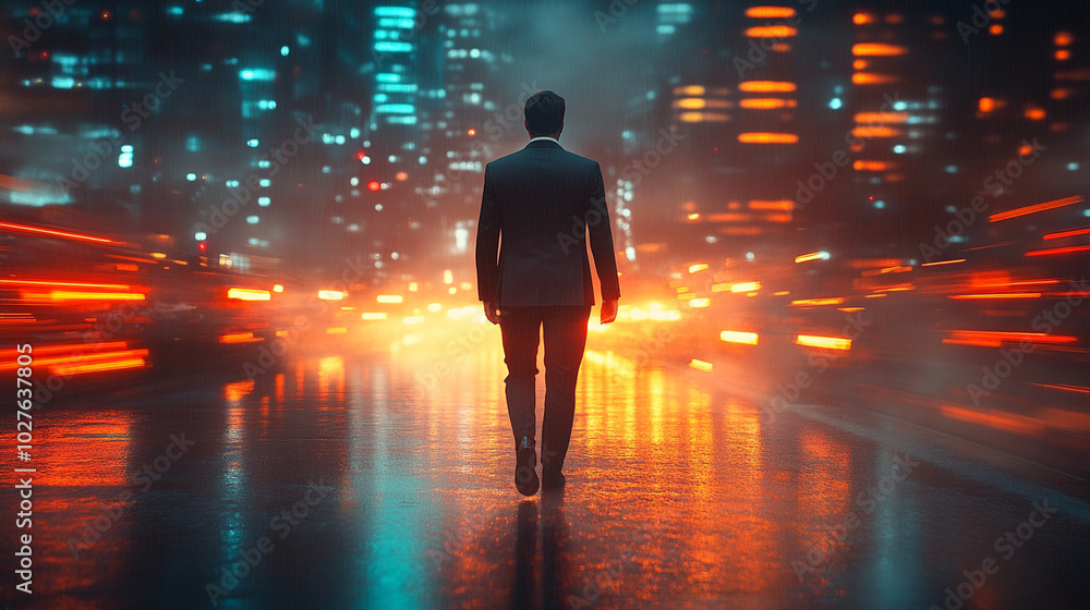 businessman stands confidently in a futuristic setting, surrounded by virtual cyber technology. This image symbolizes innovation, digital transformation, and the merging of business with technology businessman stands confidently in a futuristic setting, surrounded by virtual cyber technology. This image symbolizes innovation, digital transformation, and the merging of business with technology
