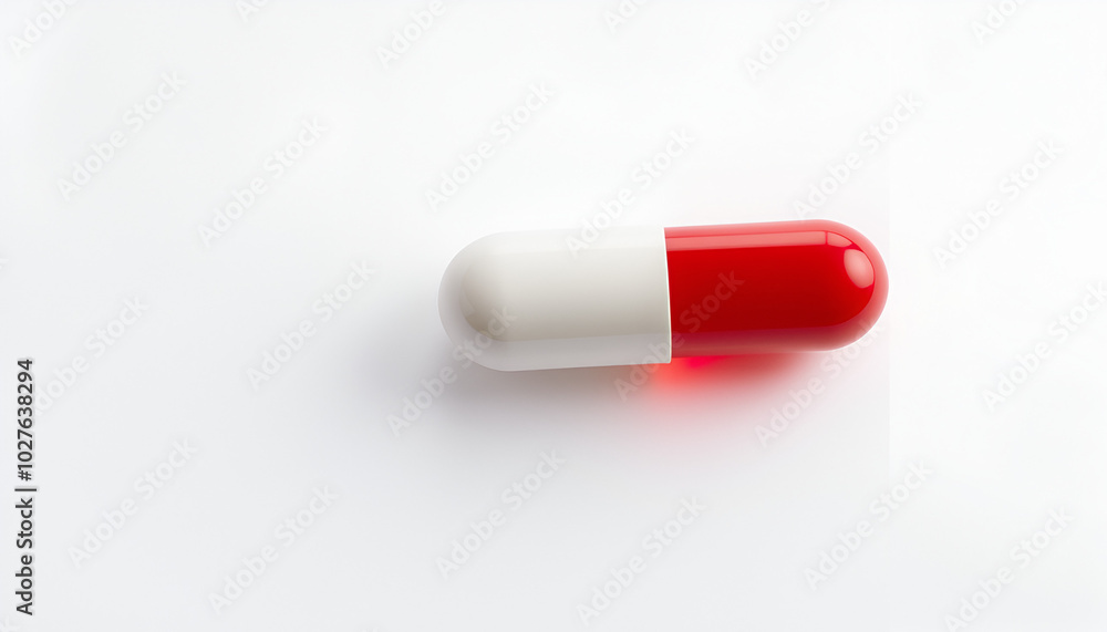 Red and white capsule on a white background Red and white capsule on a white background