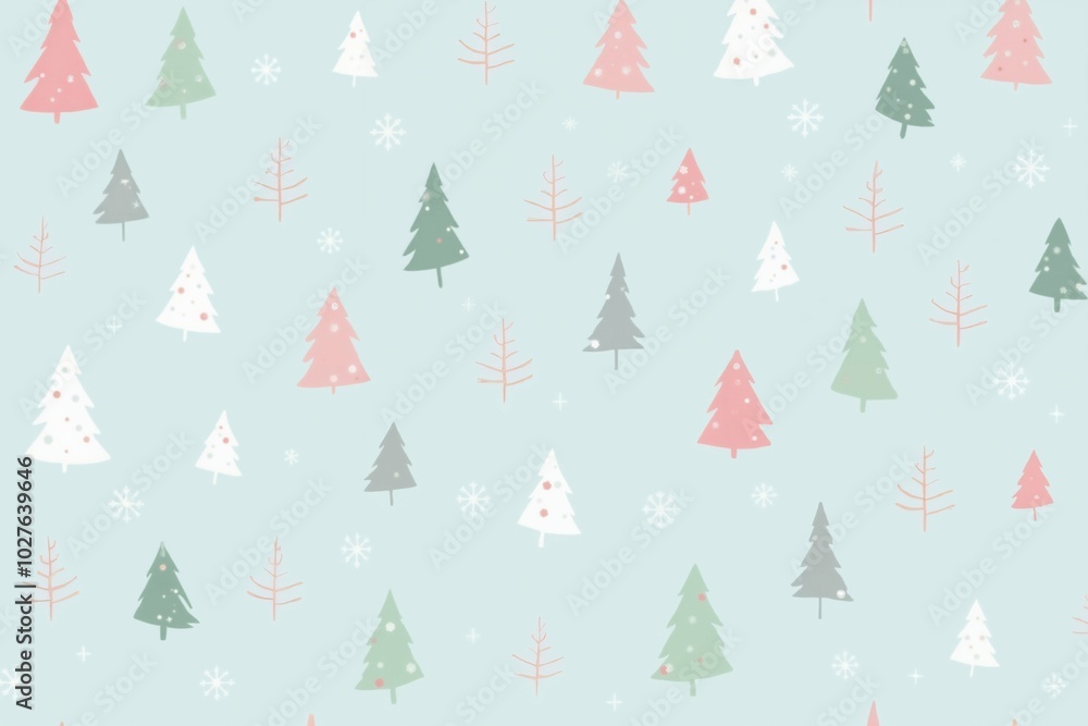 Festive winter pattern with colorful christmas trees and snowflakes for holiday design. Festive winter pattern with colorful christmas trees and snowflakes for holiday design.