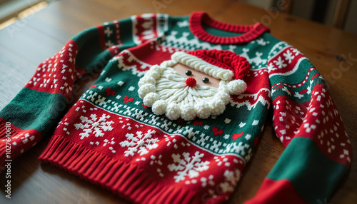 Festive Santa Claus Christmas sweater in red and green