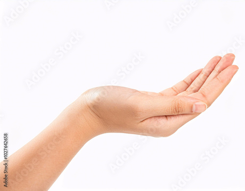 Open Woman Palm on White Background for Concepts and Gestures