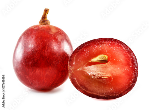 Close up of red grape isolated on white background.