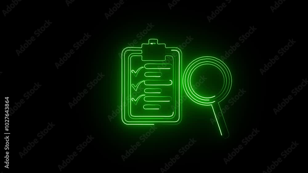 Glowing neon Documents list icon, Account identity icon isolated . Glowing neon Documents list icon, Account identity icon isolated .