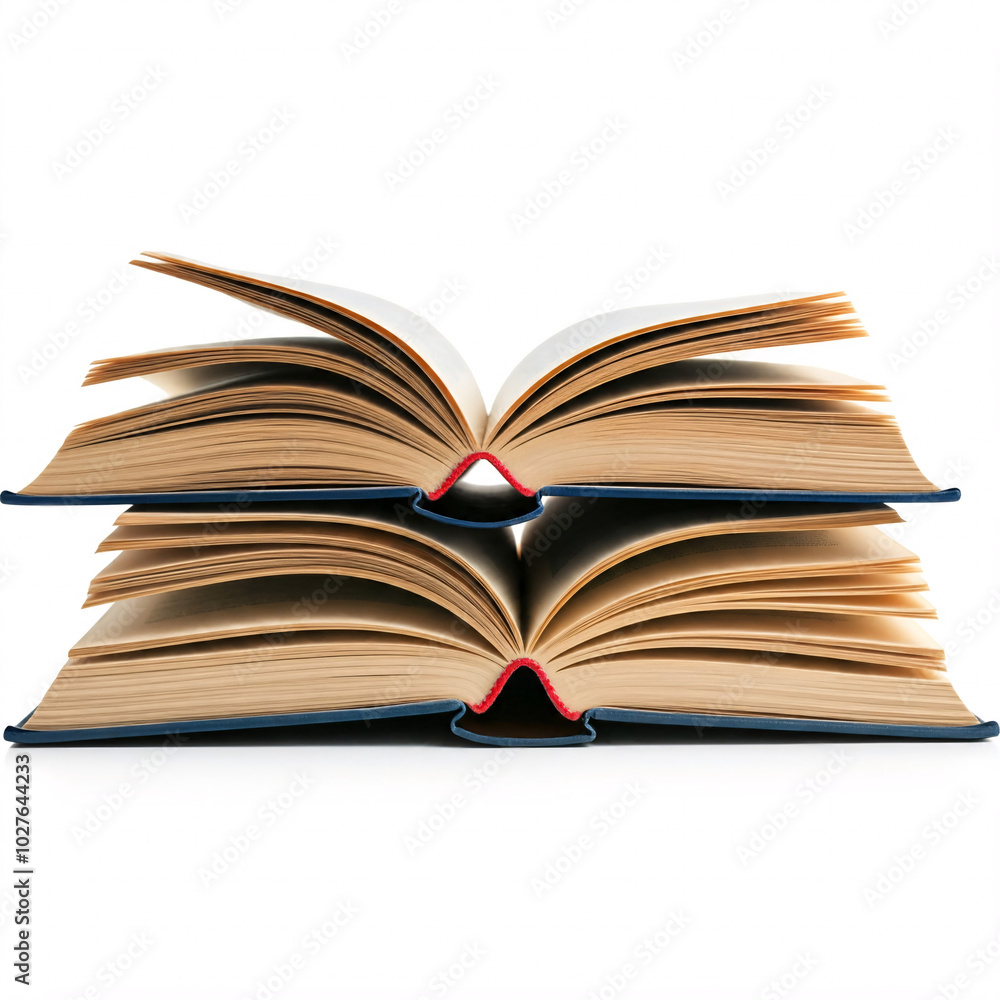 two open books stacked on white background two open books stacked on white background