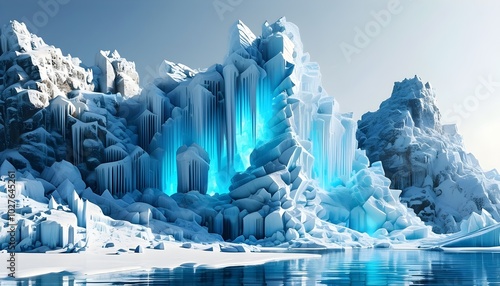 majestic ice-bound fortress beneath the bright blue sky