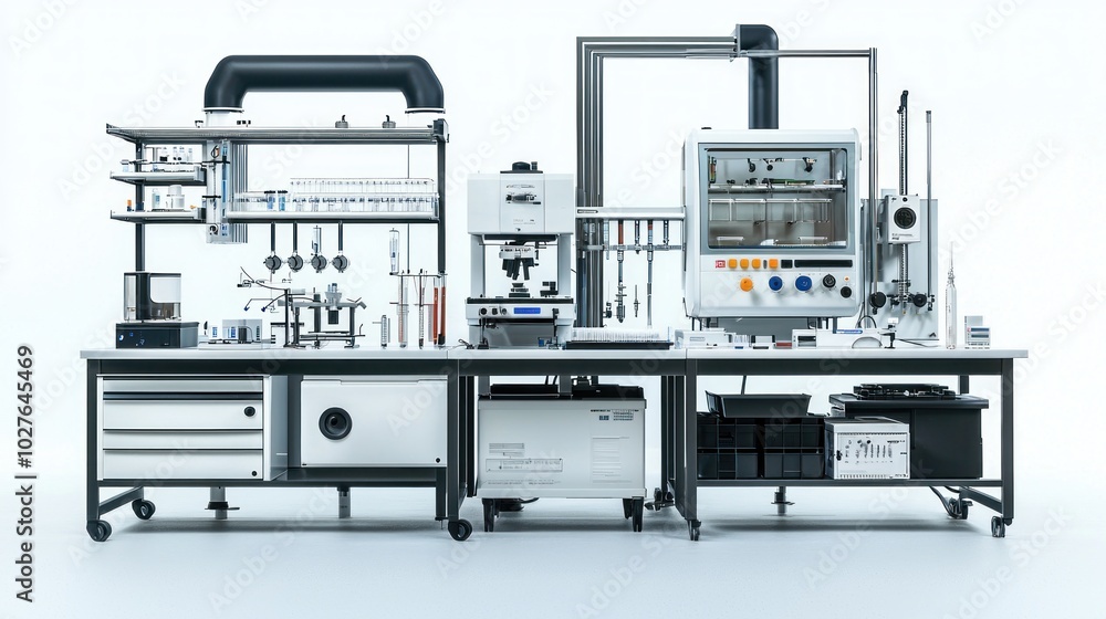 Fototapeta premium A complete laboratory setup on a white background for promotional use.