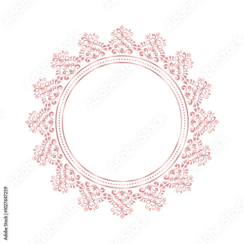 Classical Damask Round Wreath rose gold circular ornament flower Abstract pattern, Victorian traditional style, illustration Design, Floral frames, Vintage Mandala border, Antique, Moroccan frame