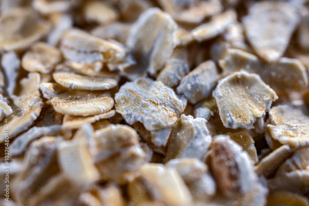 Close-up of rolled oats. Cereal food Close-up of rolled oats. Cereal food