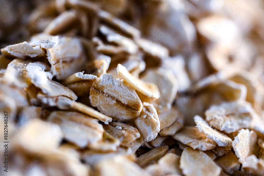 Close-up of rolled oats. Cereal food Close-up of rolled oats. Cereal food