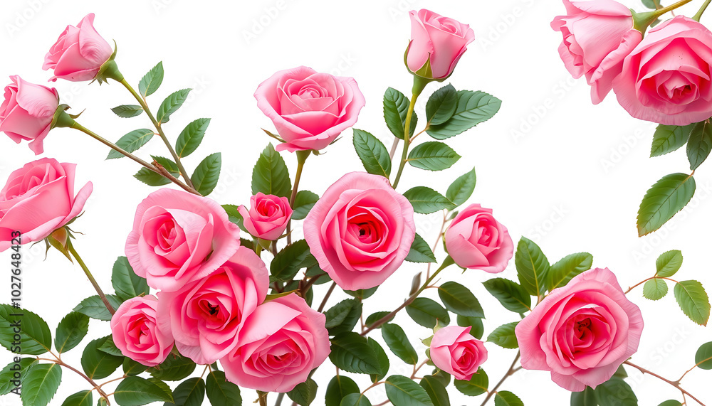 Pink rose flowers in a corner floral arrangement isolated on white or transparent background isolated with white highlights, png Pink rose flowers in a corner floral arrangement isolated on white or transparent background isolated with white highlights, png