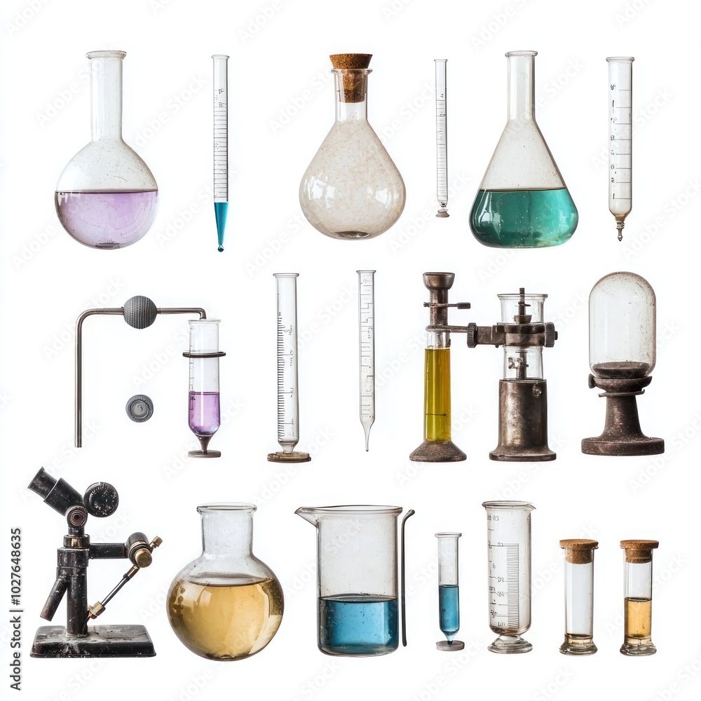 Isolated images of various science lab instruments for educational purposes. isolated on white background. Isolated images of various science lab instruments for educational purposes. isolated on white background.