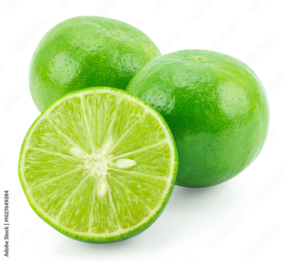 Fresh lime and slice, Isolated on white background Fresh lime and slice, Isolated on white background