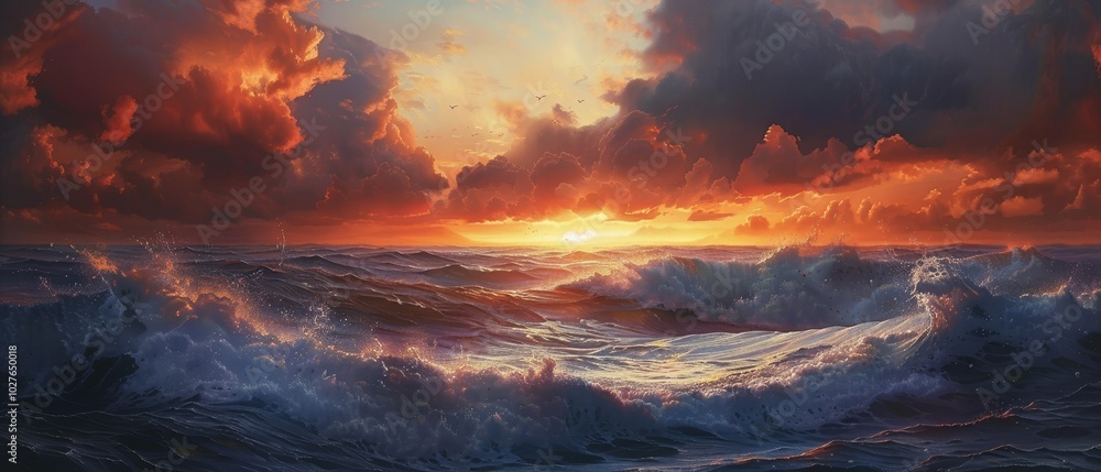 Fototapeta premium Serene Sunset Over the Ocean Waves