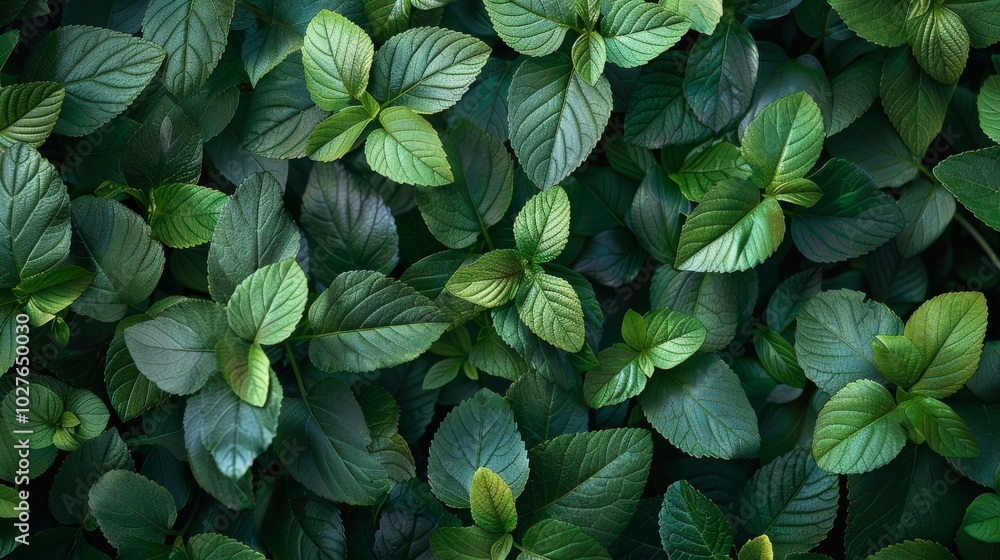 Close-up of vibrant green mint leaves, lush natural background. Fresh herbs, wellness, eco friendly Close-up of vibrant green mint leaves, lush natural background. Fresh herbs, wellness, eco friendly