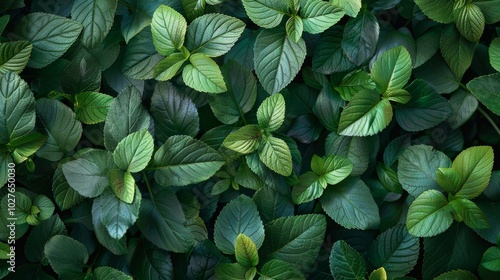 Close-up of vibrant green mint leaves, lush natural background. Fresh herbs, wellness, eco friendly