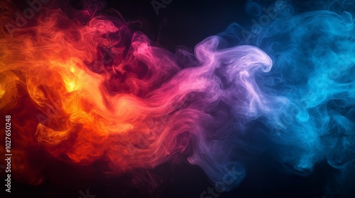 Swirls of vibrant, colorful smoke against a dark background