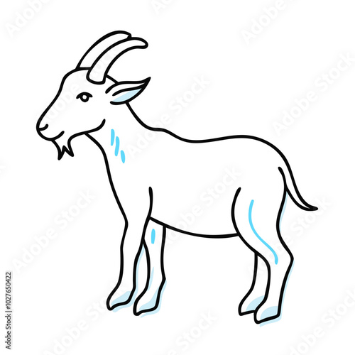 icon,Line drawing of a goat standing with light blue accents on a clean background