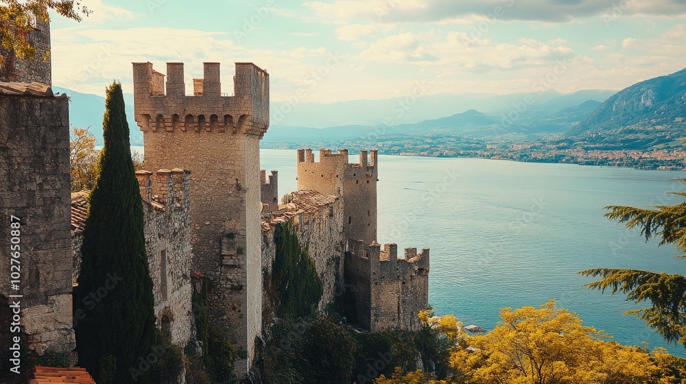 Scenic View of Rocca Scaligera Castle by the Lake Scenic View of Rocca Scaligera Castle by the Lake