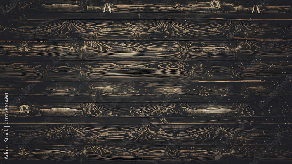 Fototapeta premium Dark, weathered wooden planks in horizontal rows. 