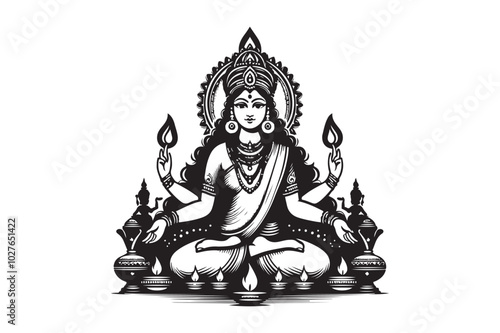 Maa Laxmi silhouette vector illustration, Maa Laxmi silhouette, Laxmi Vector