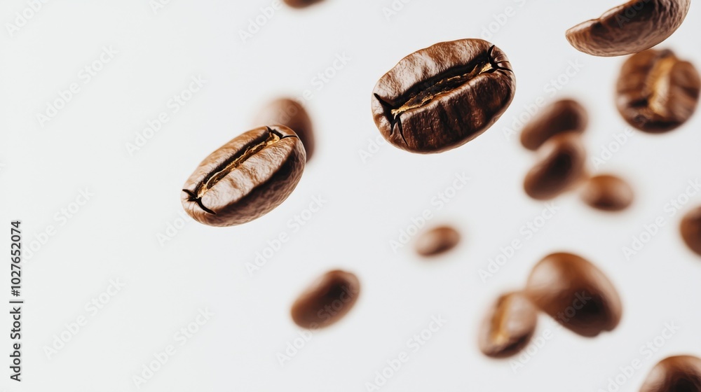 Coffee roasting theme, close-up of coffee beans falling Coffee roasting theme, close-up of coffee beans falling