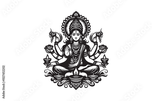 Maa Laxmi silhouette vector illustration, Maa Laxmi silhouette, Laxmi Vector