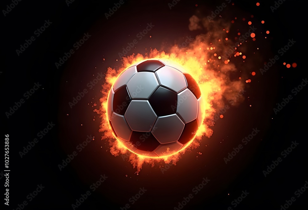 Naklejka premium Flying soccer ball on fire -falling down 
