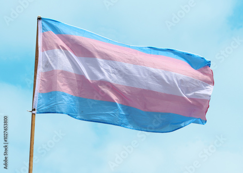 Transgender Pride Flag blowing in the wind