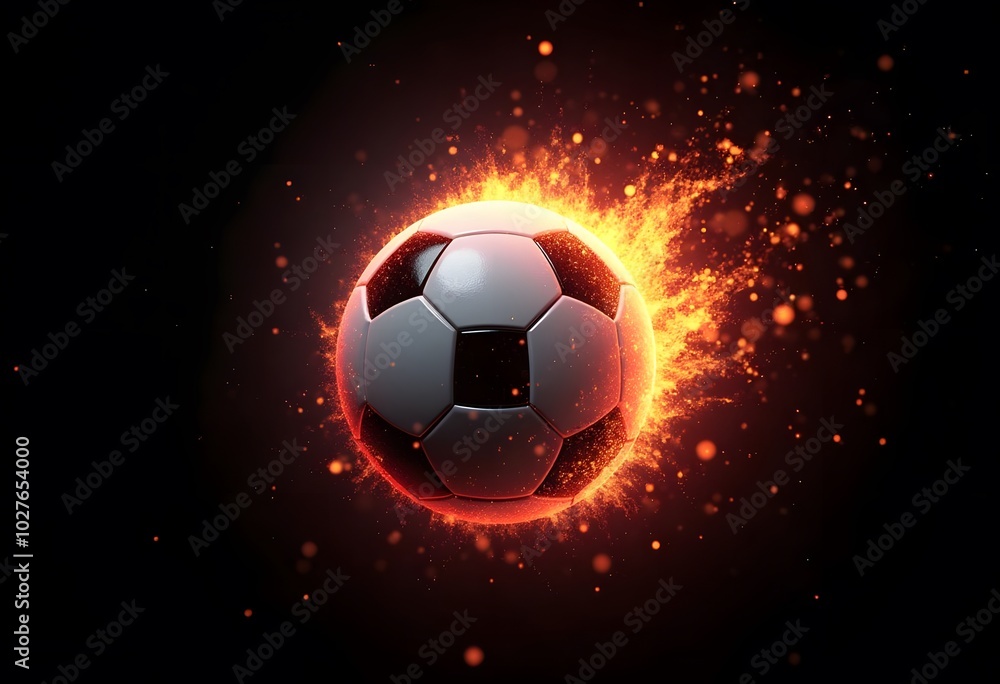Fototapeta premium Flying soccer ball on fire -falling down