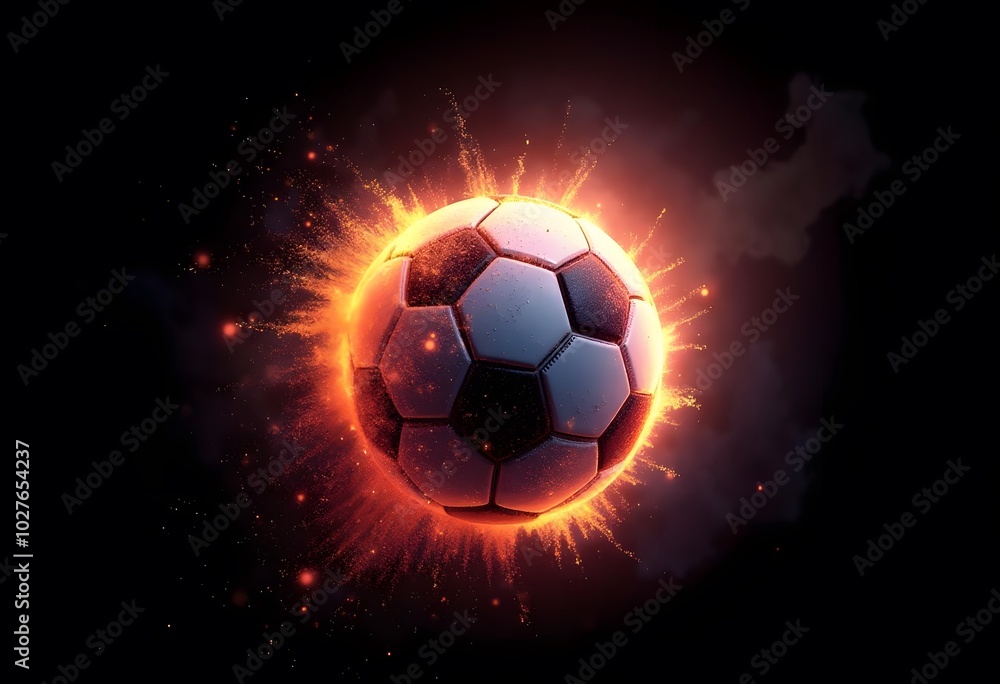 Fototapeta premium Flying soccer ball on fire -falling down 