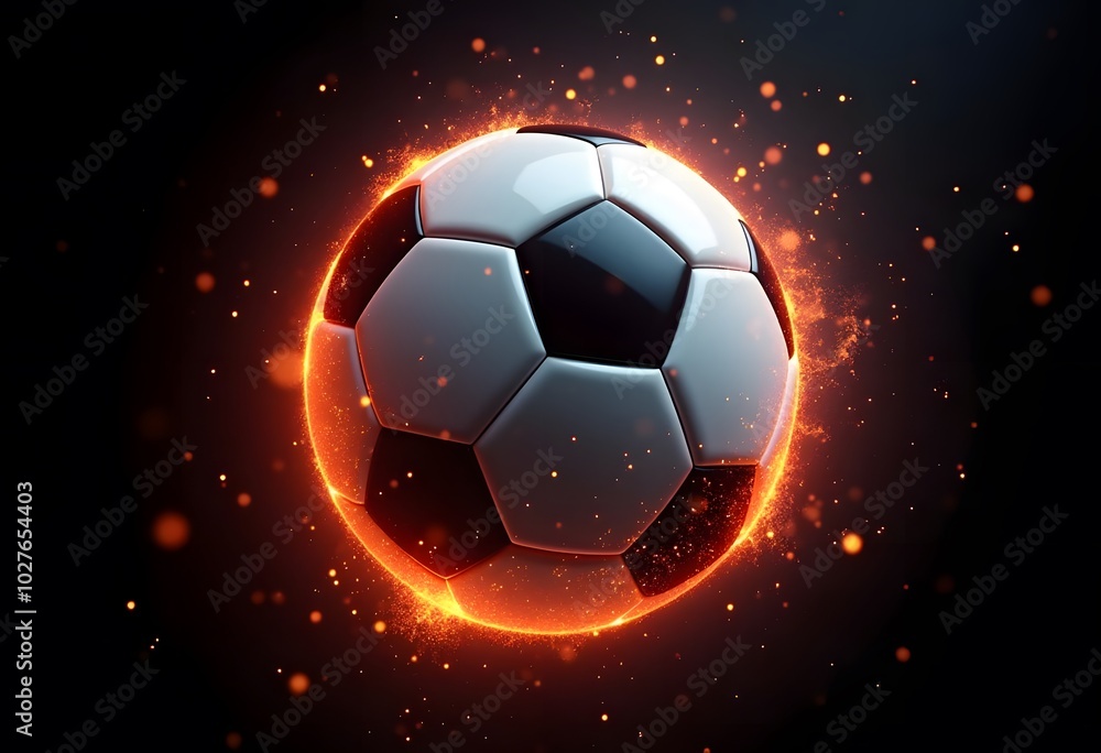 Fototapeta premium Flying soccer ball on fire -falling down 