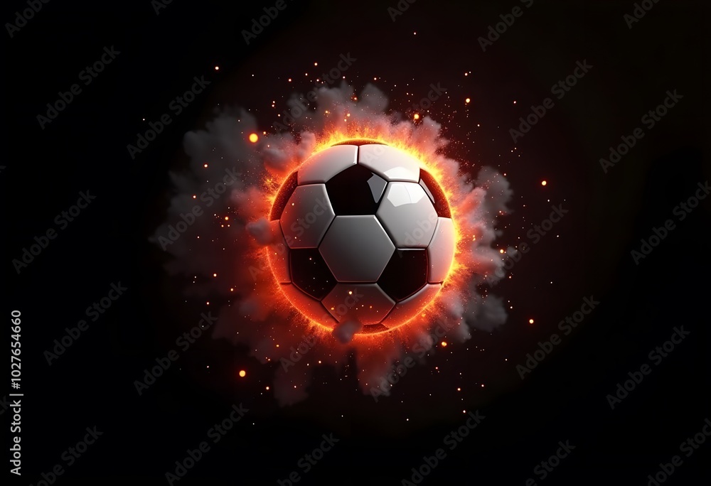 Naklejka premium Flying soccer ball on fire -falling down 