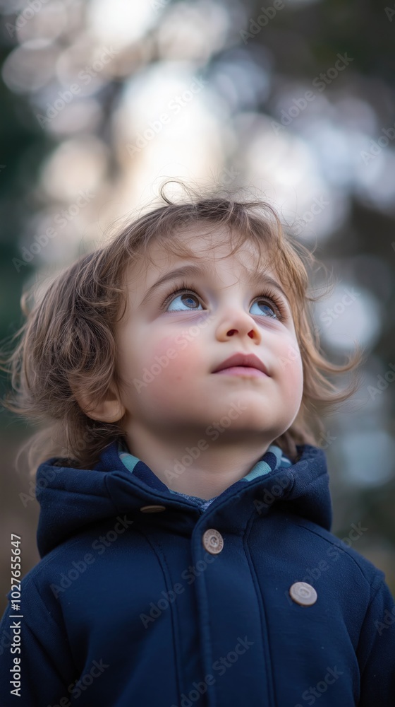 A child observes the sky, filled with curiosity and wonder during a tranquil moment outdoors A child observes the sky, filled with curiosity and wonder during a tranquil moment outdoors