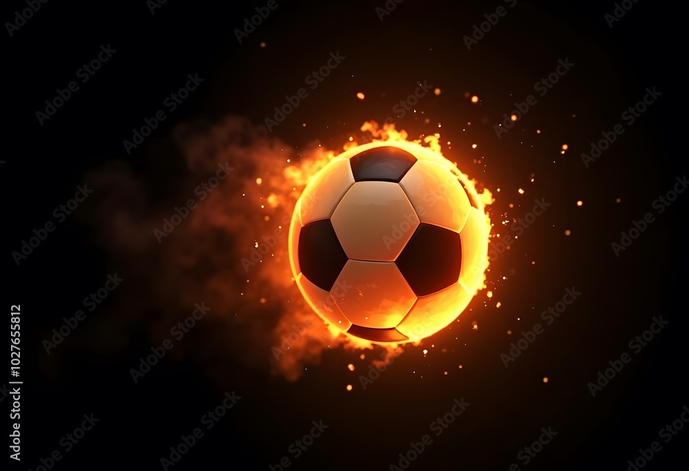 Fototapeta premium Flying soccer ball on fire -falling down