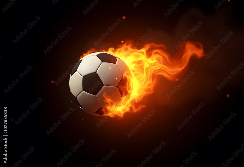 Naklejka premium Flying soccer ball on fire -falling down 