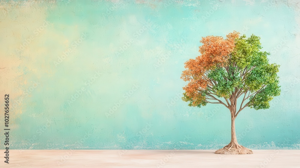 A retro-style tree, lush with earthy tones, on an eco-friendly, worn-out Earth Day poster A retro-style tree, lush with earthy tones, on an eco-friendly, worn-out Earth Day poster