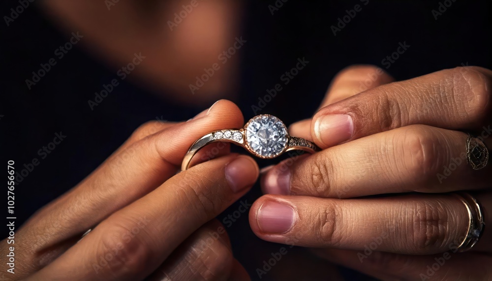 Selective focus Close up of the hands of a goldsmith while he is making a diamond ring. Selective focus Close up of the hands of a goldsmith while he is making a diamond ring.